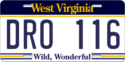 WV license plate DRO116