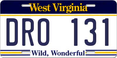 WV license plate DRO131