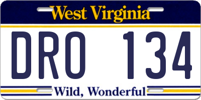 WV license plate DRO134