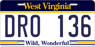 WV license plate DRO136