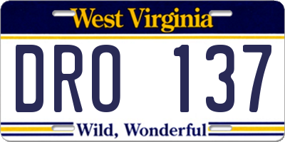 WV license plate DRO137