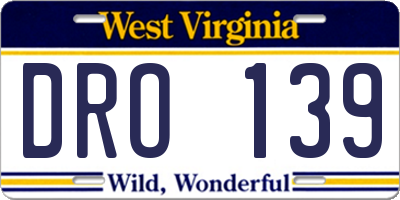 WV license plate DRO139