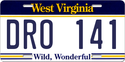 WV license plate DRO141