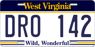 WV license plate DRO142