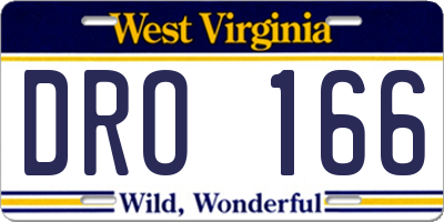 WV license plate DRO166