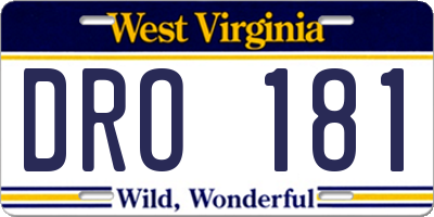 WV license plate DRO181