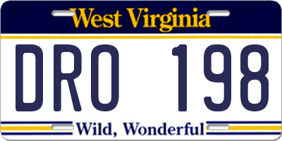 WV license plate DRO198
