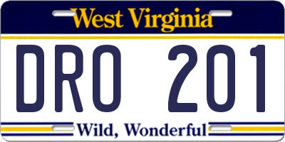 WV license plate DRO201
