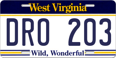 WV license plate DRO203