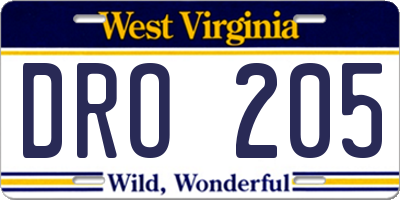 WV license plate DRO205