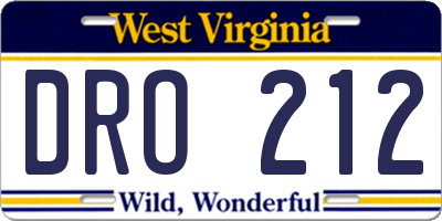 WV license plate DRO212