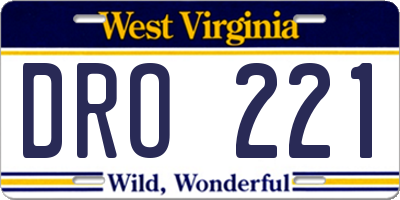 WV license plate DRO221