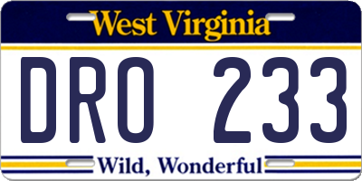 WV license plate DRO233
