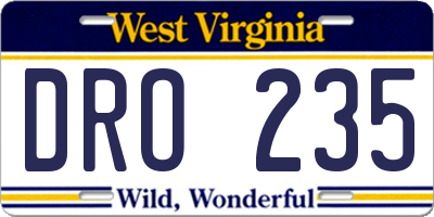 WV license plate DRO235