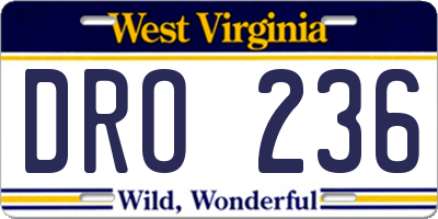WV license plate DRO236