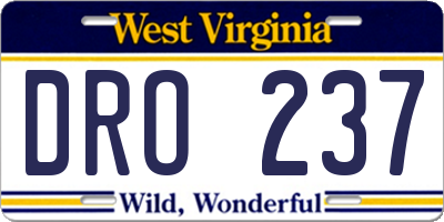 WV license plate DRO237