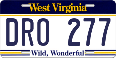 WV license plate DRO277