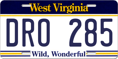 WV license plate DRO285
