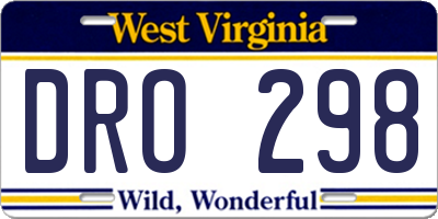 WV license plate DRO298
