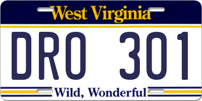 WV license plate DRO301