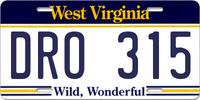 WV license plate DRO315