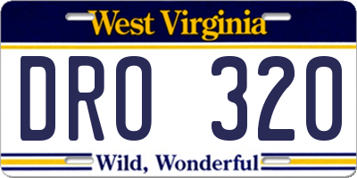 WV license plate DRO320