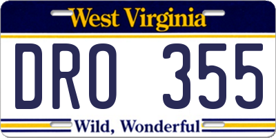 WV license plate DRO355