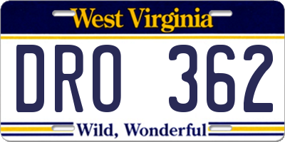 WV license plate DRO362