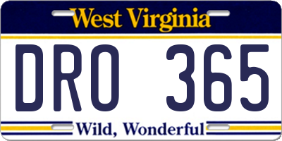 WV license plate DRO365
