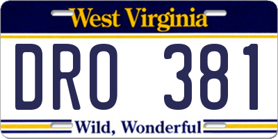 WV license plate DRO381