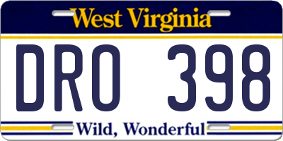 WV license plate DRO398