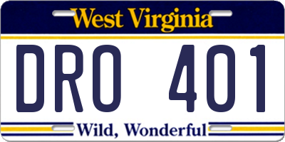 WV license plate DRO401