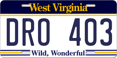 WV license plate DRO403