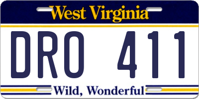WV license plate DRO411