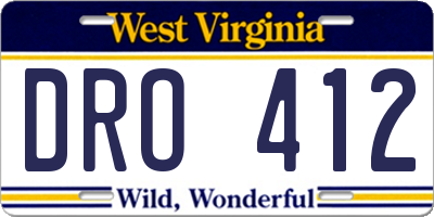 WV license plate DRO412