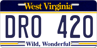 WV license plate DRO420