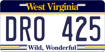 WV license plate DRO425