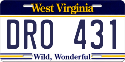 WV license plate DRO431