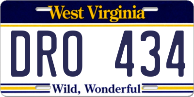 WV license plate DRO434