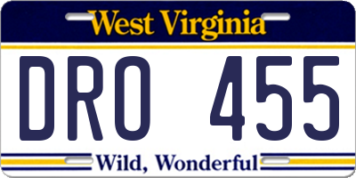 WV license plate DRO455