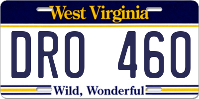 WV license plate DRO460