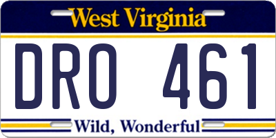 WV license plate DRO461