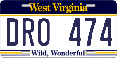 WV license plate DRO474