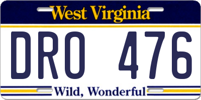 WV license plate DRO476