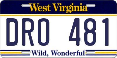 WV license plate DRO481