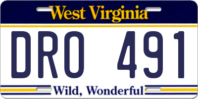 WV license plate DRO491