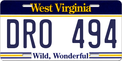 WV license plate DRO494
