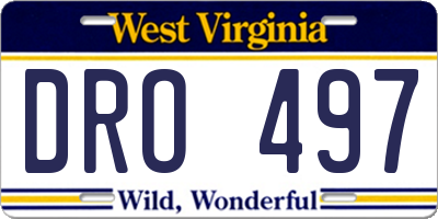 WV license plate DRO497