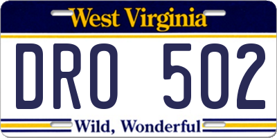WV license plate DRO502