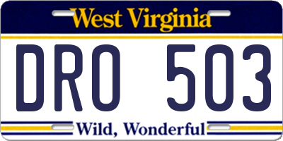 WV license plate DRO503